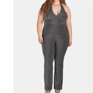 Plus Size Sparkle Halter Jumpsuit in Charcoal